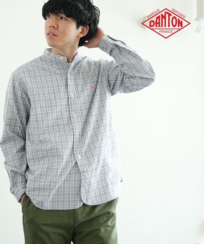 ◇DANTON(ダントン) BAND COLLAR SHIRT L/S バンドカラーシャツ 長袖チェックシャツ[DT-B0280KTW]