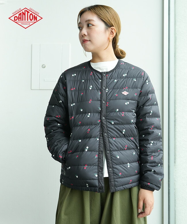 ◇【収納袋付き】 DANTON(ダントン)Women's Crewneck Inner Down Jacket - Flower Print レディース クルーネック インナーダウンジャケット フラワープリント アウター [DT-A0001ING]【付属品あり】