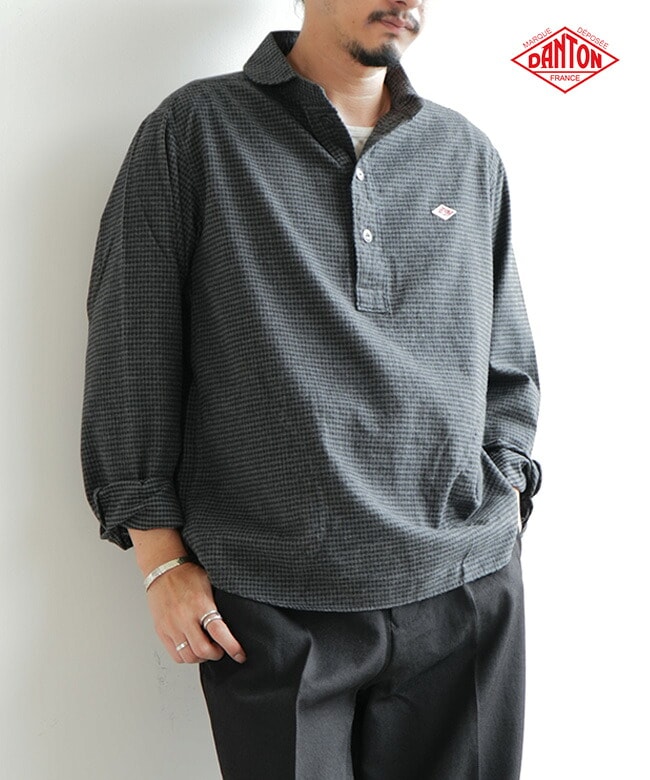 ◇DANTON(ダントン)  Round Collar Pullover Shirt L/S(ラウンドカラープルオーバーシャツL/S) メンズ レディース トップス シャツ [DT-B0282CHK]