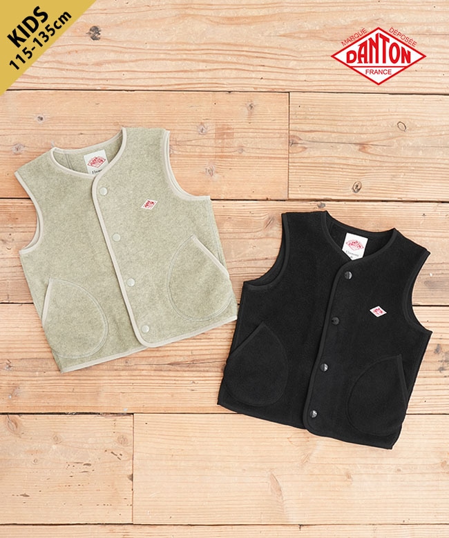 ◇DANTON(ダントン) KIDS FLEECE COLLARLESS VEST キッズフリースカラーレスベスト 115 125 135 サイズ [DT-A0551]