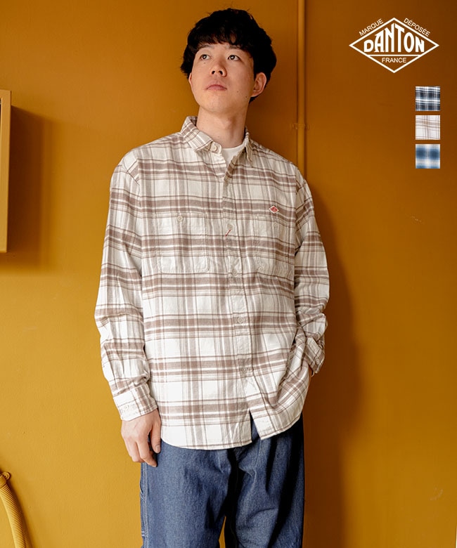 ◇DANTON(ダントン) メンズフランネルチェックレギュラーカラーシャツ