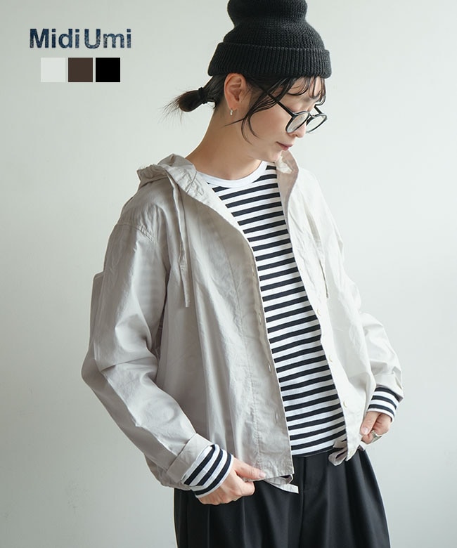 Midi Umi(ミディウミ) shirt hooded blouson シャツフーディッドブルゾン レディース トップス ライトアウター 羽織り [3-730322]