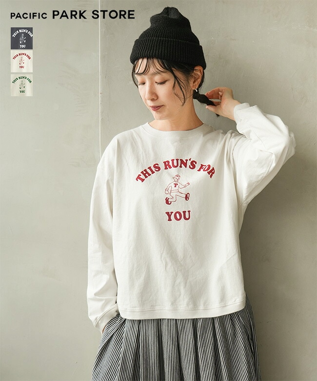 PACIFIC PARK STORE(パシフィックパークストア) 17/-BD天竺ヘムラウンドプリントTee ”THIS RUN'S FOR YOU” [PPS-30202]