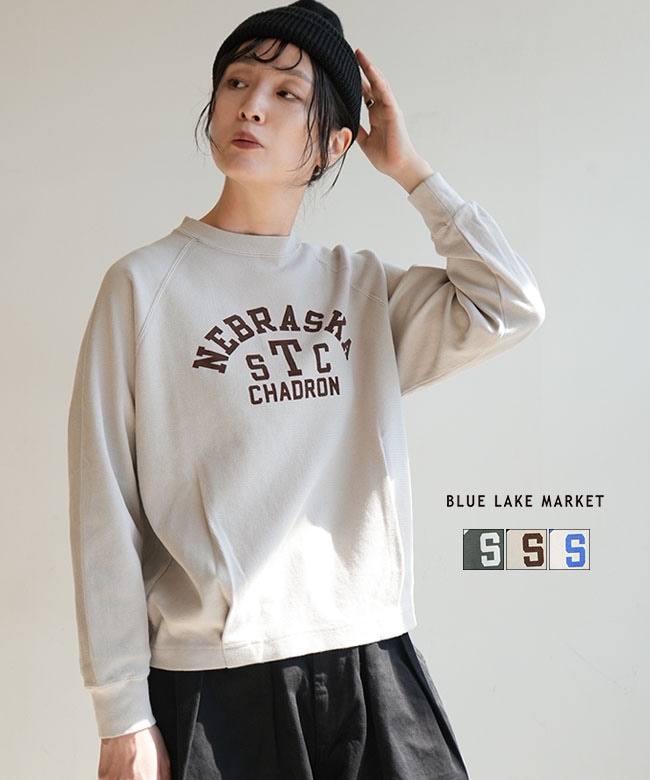 BLUE LAKE MARKET(ブルーレイクマーケット) ハニカムメッシュヘムタックプリントプルオーバー NEBRASKA STC CHADRON ラグランスリーブ レディース トップス 長袖 [B-532019]