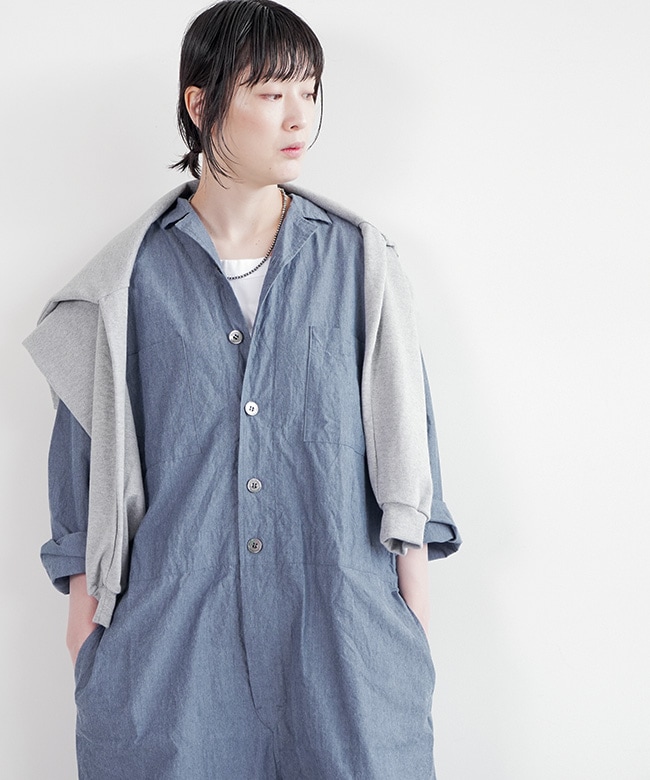 ヴェリテクール 高密度リネンセンタープリーツオールインワン オレンジ