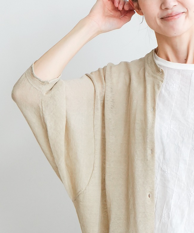 991190]mao made(マオメイド) 別注 ほぼリネン7分袖ドルマンスリーブ