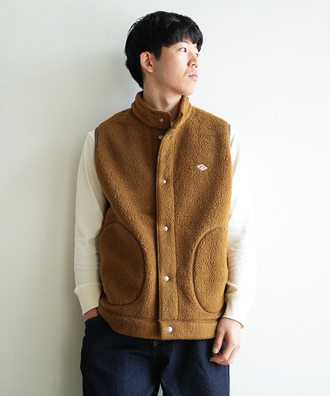 ◇DANTON(ダントン) DOUBLE FACE BOA STAND COLLAR VESTT ダブル