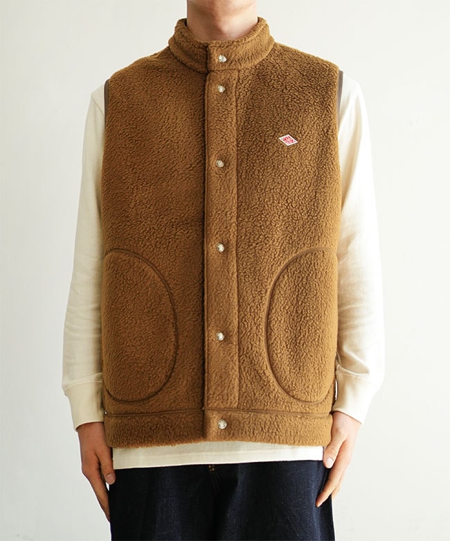 ◇DANTON(ダントン) DOUBLE FACE BOA STAND COLLAR VESTT ダブル
