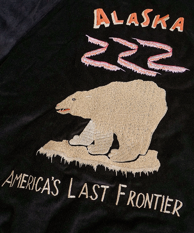 「テーラー東洋」アラスカジャンL‗山羊×アラスカ地図 テーラー東洋」アラスカジャンL‗山羊×アラスカ地図 テーラー東洋