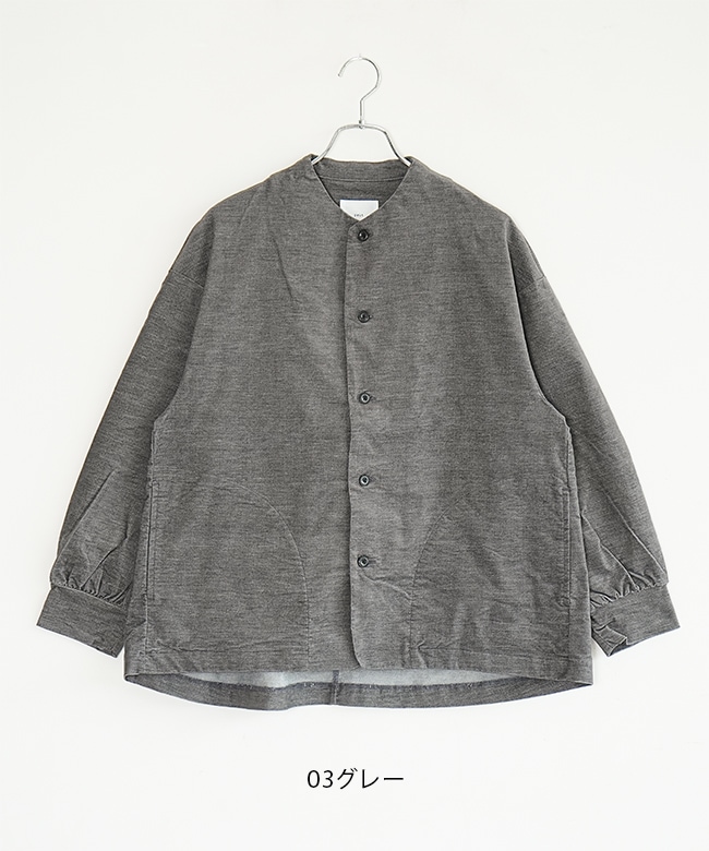 P80640]prit(プリット) ストレッチ別珍 ノーカラージャケット