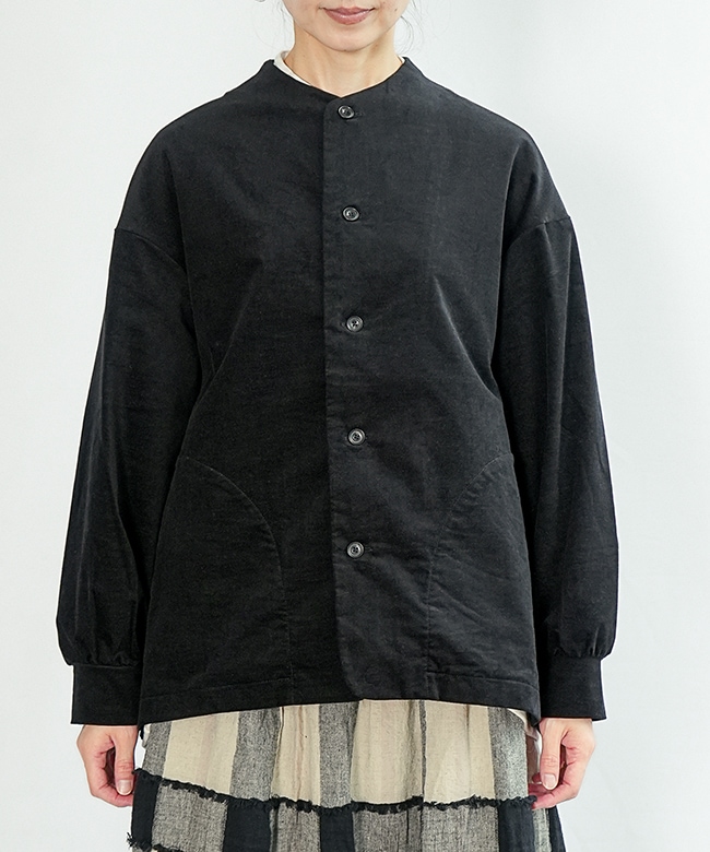 P80640]prit(プリット) ストレッチ別珍 ノーカラージャケット