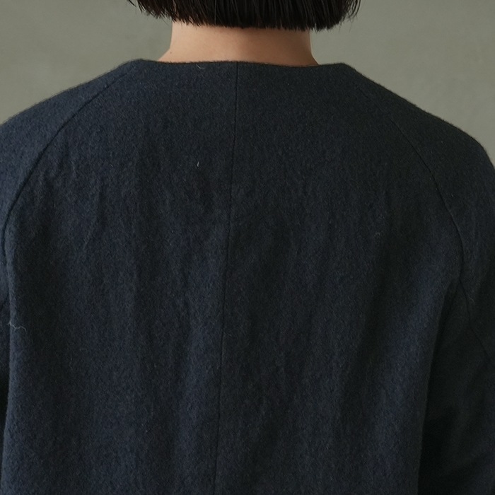 R27505]RINEN(リネン) 2/48ウール綾織 ラグランノーカラージャケット