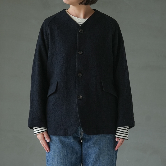 R27505]RINEN(リネン) 2/48ウール綾織 ラグランノーカラージャケット