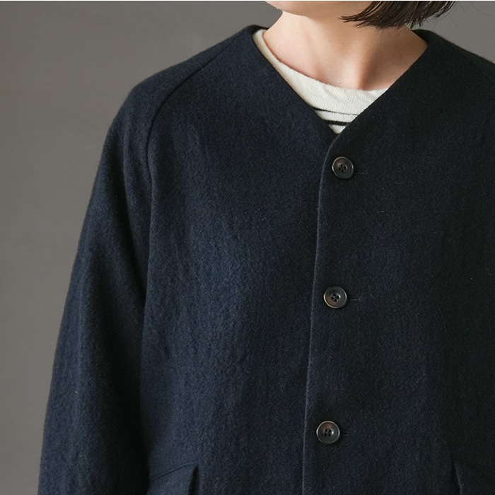 R27505]RINEN(リネン) 2/48ウール綾織 ラグランノーカラージャケット