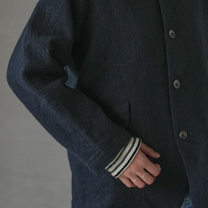 R27505]RINEN(リネン) 2/48ウール綾織 ラグランノーカラージャケット
