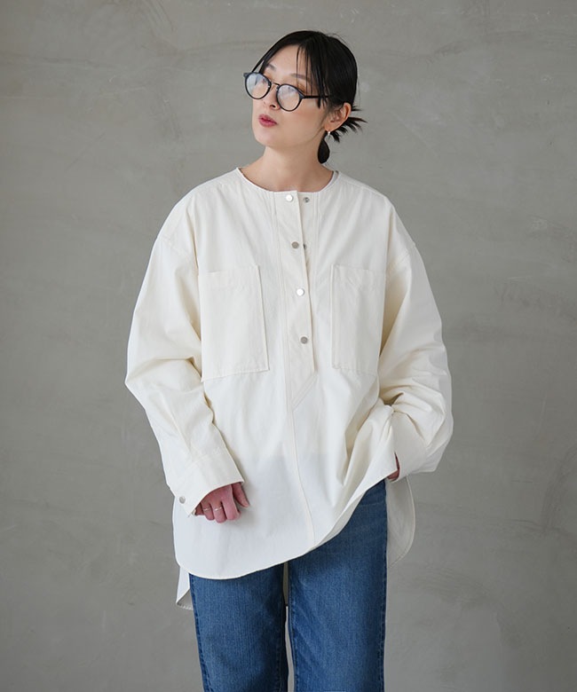 THE SHINZONE(ザ・シンゾーン) カラーレスワークシャツ COLLARLESS