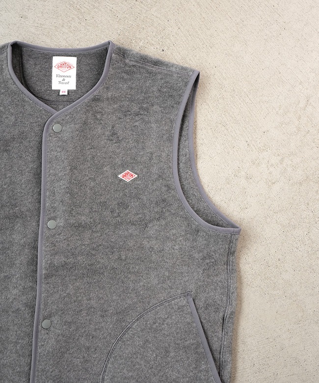 ダントン　ベスト　メンズ　Sサイズ グレー ◇DANTON(ダントン)FLEECE COLLARLESS VEST フリースカラーレスベスト