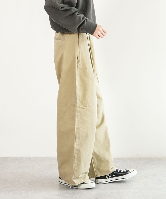SALE 50%OFF】◇SOLAMONAT(ソラモナ) ルーズタックチノパンツ ワイド