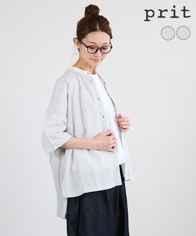 prit(プリット)5分袖スタンドカラークレリックワイドシャツ [P82448