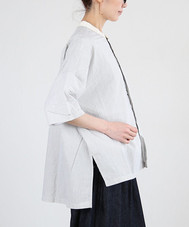 prit(プリット)5分袖スタンドカラークレリックワイドシャツ [P82448