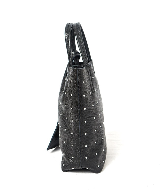 【美品】マルロンSHOPPER MINI STUDSバッグ黒トート レザー 美品】マルロンSHOPPER MINI STUDSバッグ黒トート レザー