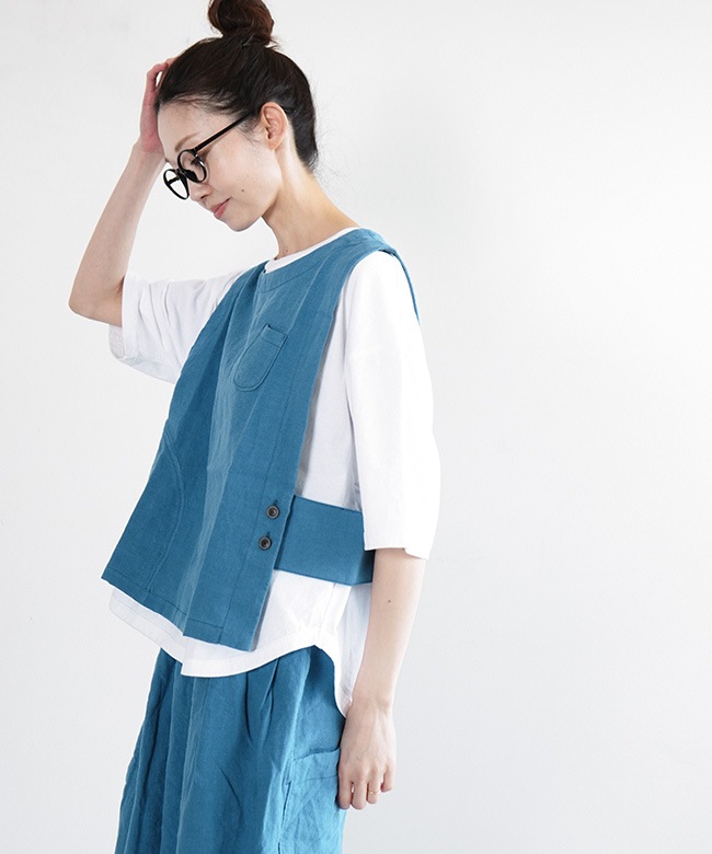 tumugu(ツムグ) リネンキャンバスアシンメトリーベスト レディース