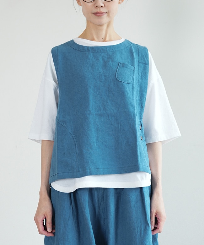 tumugu(ツムグ) リネンキャンバスアシンメトリーベスト レディース