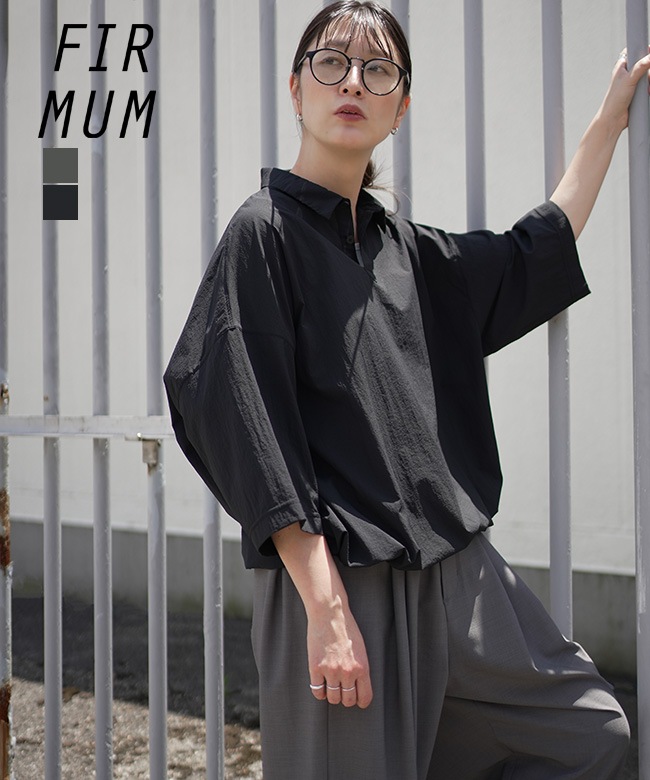 2024y エンフォルド スリットランダムヘムプルオーバー ブラウス 黒 38 FIRMUM(フィルマム) NYLON STRETCH POPLIN WITH FALSE TWIST YARN HALF