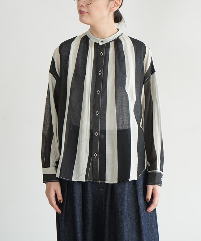 EB25322]ESTROISLOSE(エストゥロワルーズ) 太ボーダープリントブラウス