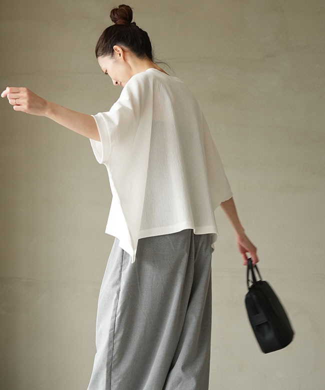 ミズイロインド　楊柳クレープコットン　ドルマンブラウス　白　美品 SALE 30%OFF】mizuiro ind(ミズイロインド)crape wide P/O クレープ
