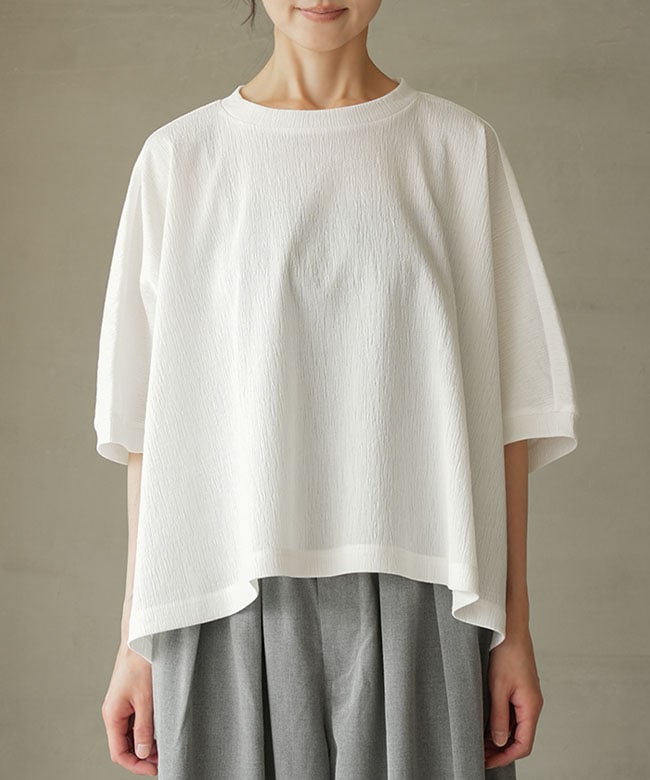 ミズイロインド　楊柳クレープコットン　ドルマンブラウス　白　美品 SALE 30%OFF】mizuiro ind(ミズイロインド)crape wide P/O クレープ