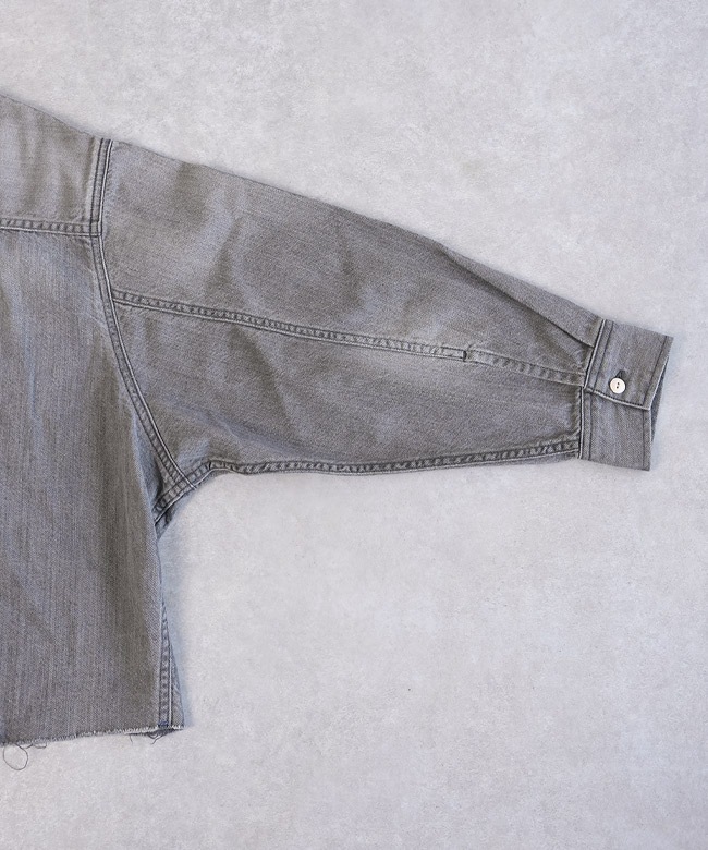 JL244S04]JOHNBULL(ジョンブル) ブラックデニムクロップドシャツ