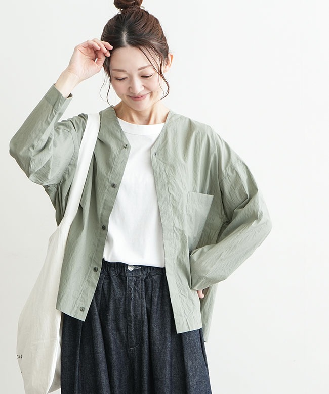 P81518]prit(プリット) エアリーコットンノーカラービッグシャツ