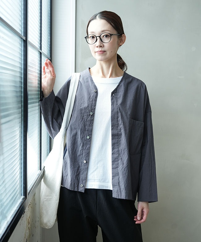 SALE 50%OFF】prit(プリット) エアリーコットンノーカラービッグシャツ