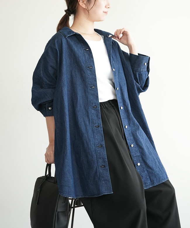 3-230101]mizuiro ind(ミズイロインド) デニムワイドシャツシャツ