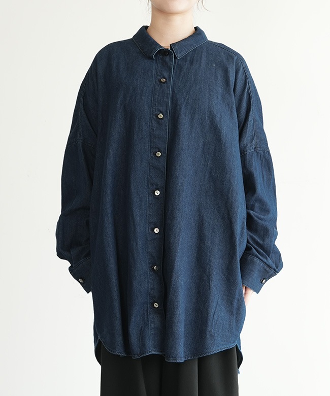 3-230101]mizuiro ind(ミズイロインド) デニムワイドシャツシャツ