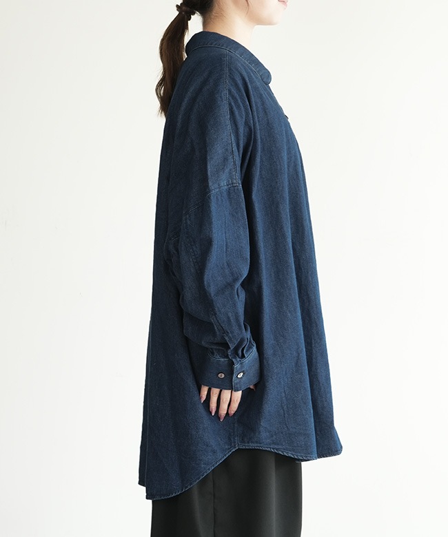SALE 50%OFF】mizuiro ind(ミズイロインド) デニムワイドシャツシャツ