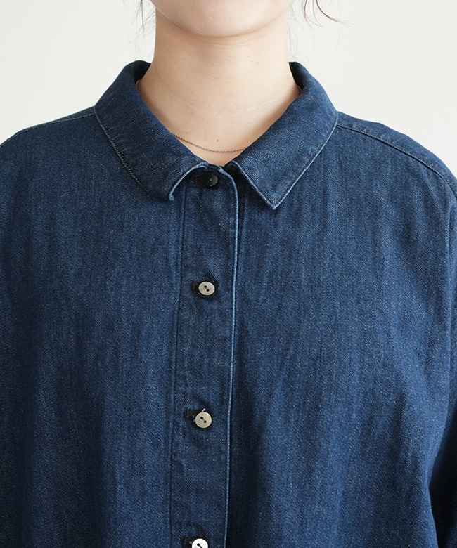 mizuiroindミズイロインド シェル釦ワイドシャツ ネイビー mizuiroindミズイロインド シェル釦ワイドシャツ ネイビー mizuiroind