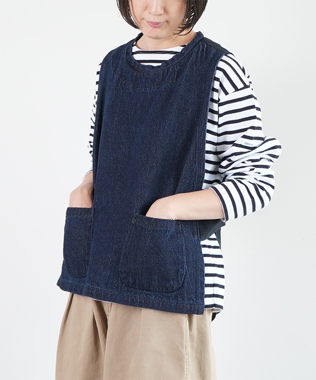 Brocante ブロカント 前後着 ギャルソン ジレ ベスト Brocante｜リネン ヘリンボン コテブトン ジレ/ベスト 38-0232l