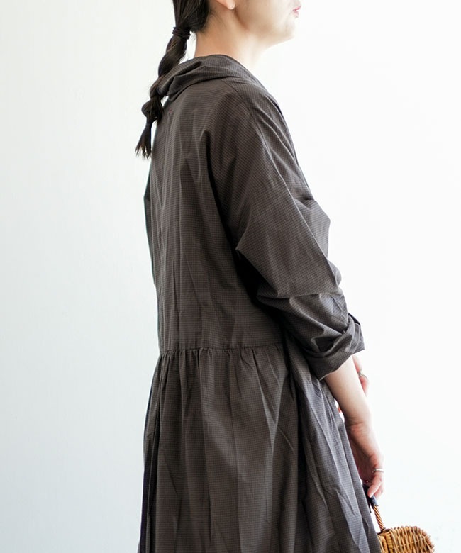 HONNETE(オネット)コットンシルクギンガム カシュクールドレス [HO