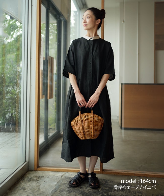 blue willow(ブルーウィロー) 別注 リネン平織り衿配色タック