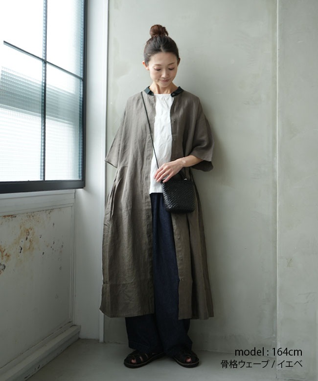 blue willow(ブルーウィロー) 別注 リネン平織り衿配色タック