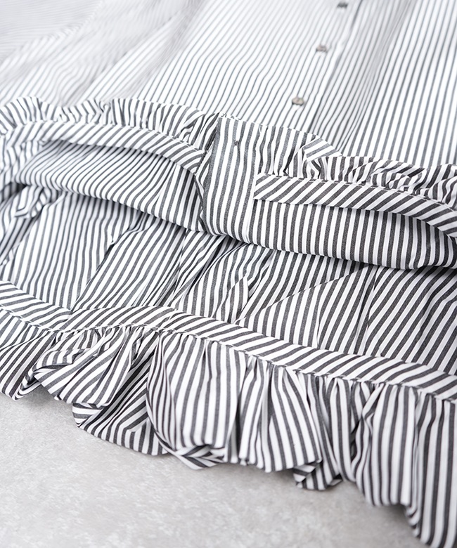 mizuiro ind ストライプハーフスリーブバルーンシャツ　ブラックチェック mizuiro ind｜ストライプハーフスリーブバルーンシャツ