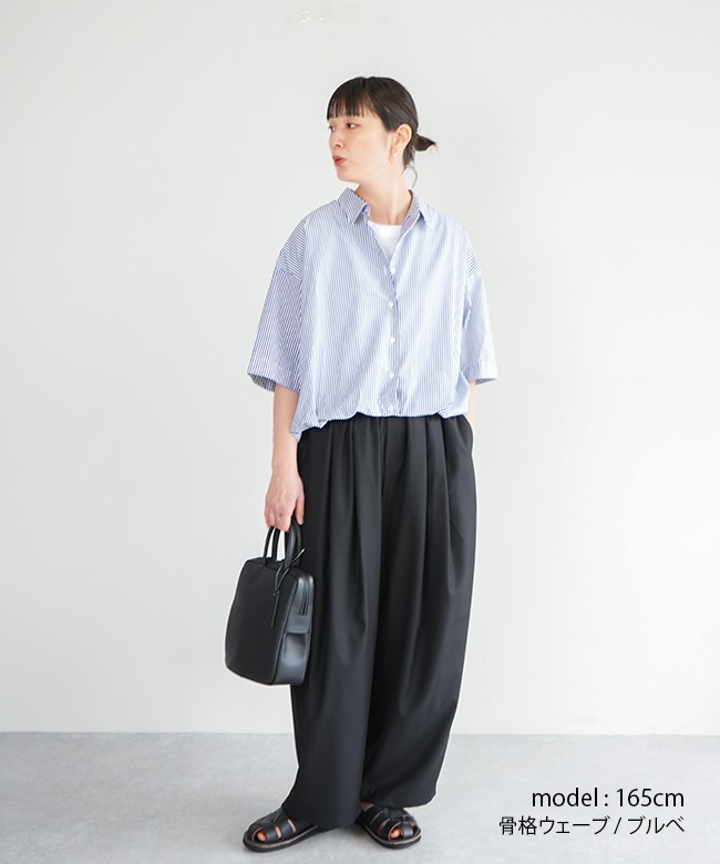 mizuiro ind ストライプハーフスリーブバルーンシャツ　ブラックチェック mizuiro ind ストライプハーフスリーブバルーンシャツ ブラック
