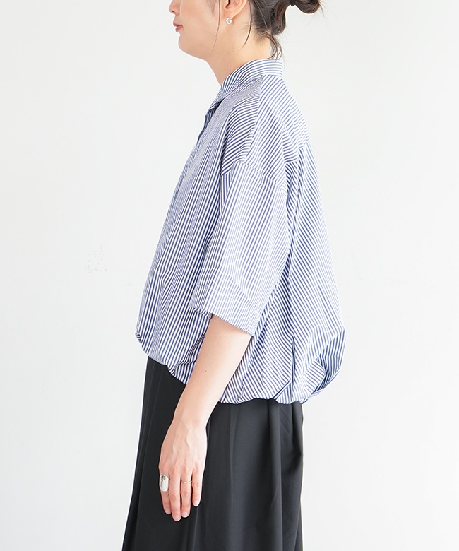 mizuiro ind(ミズイロインド) stripe half slv balloon shirt