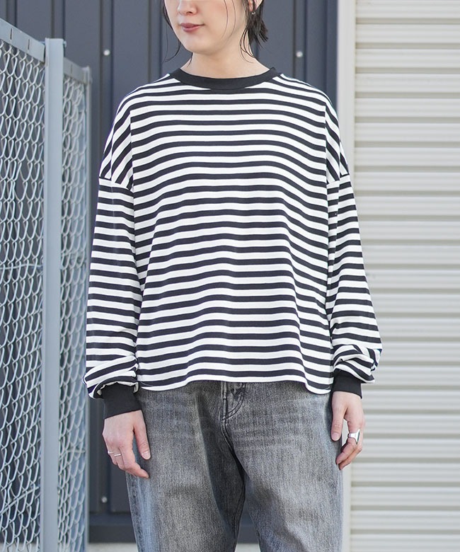 トップス everyone multi border short sleeve tee L ROTOL / WIDE TWIST SHORT SLEEVE TEE BORDER – Midnight | disarm