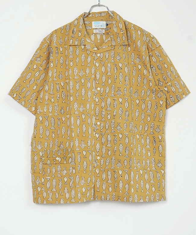 WORKERS(ワーカーズ) Open Collar Shirt -Fish Block Print-オープン