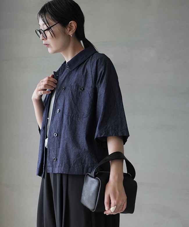 mizuiro ind(ミズイロインド) half slv denim shirt ハーフスリーブ