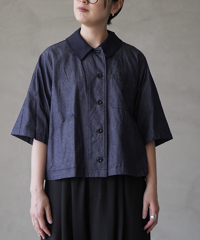 mizuiro ind(ミズイロインド) half slv denim shirt ハーフスリーブ