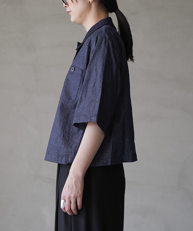SALE 10%OFF】mizuiro ind(ミズイロインド) half slv denim shirt